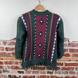 Vintage Capacity Sweater Womens Large Boho Fringe Southwestern Aztec 90s